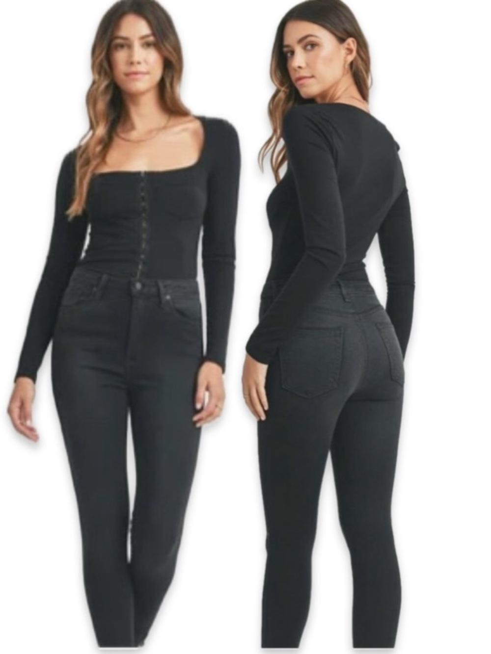 JUST BLACK High Waist Skinny Jeans Black Stretchy Denim Made in USA Size 25